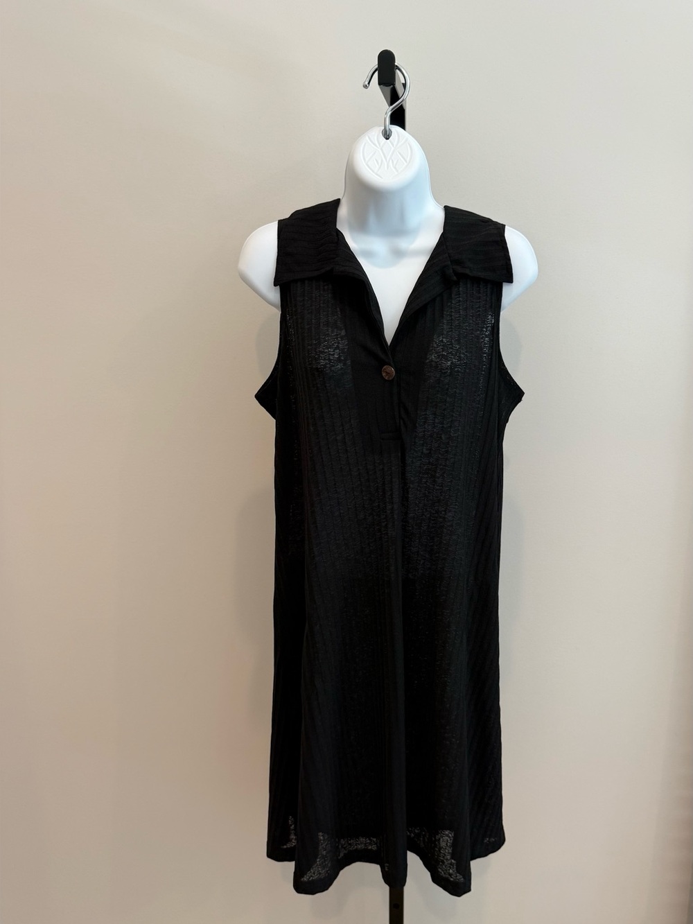 Sleeveless Black Button-Front Dress